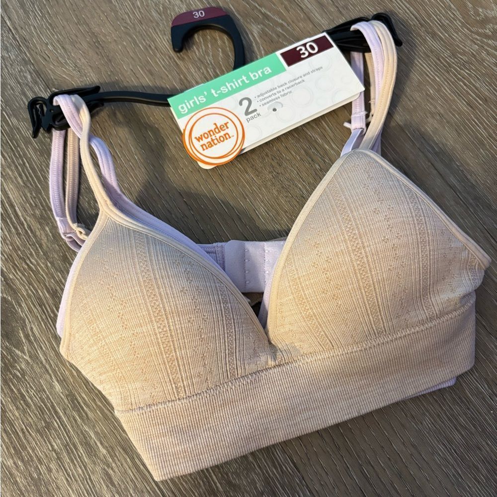 Wonder Nation Girls' T-Shirt Bra - Cream/ Lavender Sz Small 30